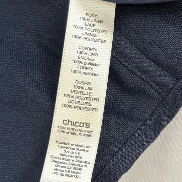 Chico's Navy Blue Linen Jacket Lace Detail size 2/large - Picture 5 of 7